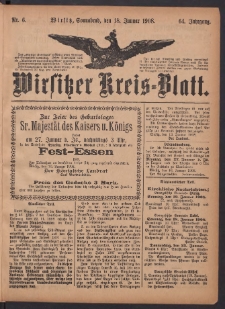 Wirsitzer Kreis-Blatt: herausgegeben vom Königlichen Landraths-Amte 1908.01.18 Jg.64 Nr6