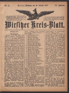 Wirsitzer Kreis-Blatt: herausgegeben vom Königlichen Landraths-Amte 1908.02.19 Jg.64 Nr15