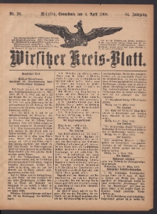 Wirsitzer Kreis-Blatt: herausgegeben vom Königlichen Landraths-Amte 1908.04.04 Jg.64 Nr28