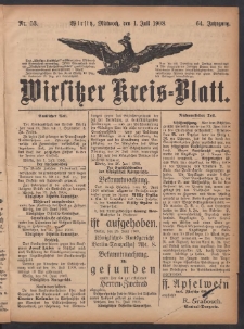 Wirsitzer Kreis-Blatt: herausgegeben vom Königlichen Landraths-Amte 1908.07.01 Jg.64 Nr53