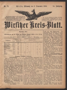 Wirsitzer Kreis-Blatt: herausgegeben vom Königlichen Landraths-Amte 1908.09.02 Jg.64 Nr71