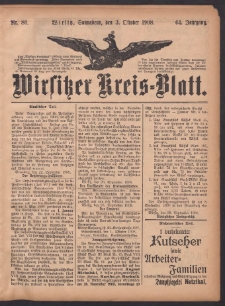 Wirsitzer Kreis-Blatt: herausgegeben vom Königlichen Landraths-Amte 1908.10.03 Jg.64 Nr80