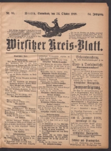 Wirsitzer Kreis-Blatt: herausgegeben vom Königlichen Landraths-Amte 1908.10.24 Jg.64 Nr86