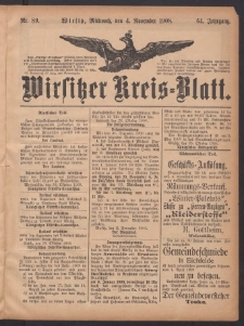 Wirsitzer Kreis-Blatt: herausgegeben vom Königlichen Landraths-Amte 1908.10.31 Jg.64 Nr89