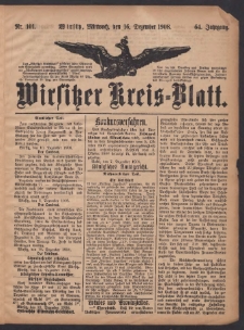 Wirsitzer Kreis-Blatt: herausgegeben vom Königlichen Landraths-Amte 1908.12.16 Jg.64 Nr101