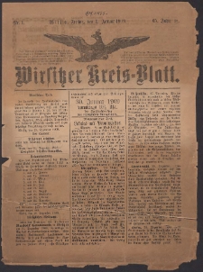 Wirsitzer Kreis-Blatt: herausgegeben vom Königlichen Landraths-Amte 1909.01.01 Jg.65 Nr1