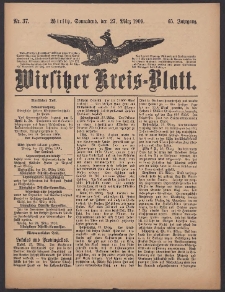 Wirsitzer Kreis-Blatt: herausgegeben vom Königlichen Landraths-Amte 1909.03.27 Jg.65 Nr37