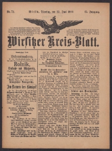 Wirsitzer Kreis-Blatt: herausgegeben vom Königlichen Landraths-Amte 1909.06.22 Jg.65 Nr72
