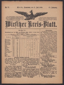 Wirsitzer Kreis-Blatt: herausgegeben vom Königlichen Landraths-Amte 1909.07.03 Jg.65 Nr77