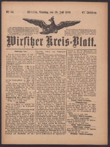 Wirsitzer Kreis-Blatt: herausgegeben vom Königlichen Landraths-Amte 1909.07.20 Jg.65 Nr84
