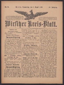 Wirsitzer Kreis-Blatt: herausgegeben vom Königlichen Landraths-Amte 1909.08.05 Jg.65 Nr91