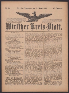 Wirsitzer Kreis-Blatt: herausgegeben vom Königlichen Landraths-Amte 1909.08.12 Jg.65 Nr94