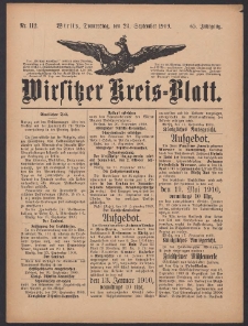 Wirsitzer Kreis-Blatt: herausgegeben vom Königlichen Landraths-Amte 1909.09.23 Jg.65 Nr112