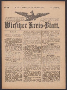 Wirsitzer Kreis-Blatt: herausgegeben vom Königlichen Landraths-Amte 1909.09.28 Jg.65 Nr114