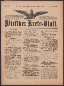 Wirsitzer Kreis-Blatt: herausgegeben vom Königlichen Landraths-Amte 1909.10.14 Jg.65 Nr121
