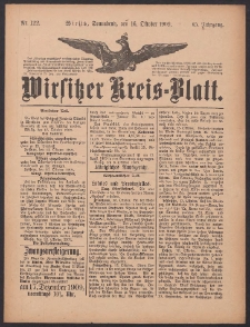 Wirsitzer Kreis-Blatt: herausgegeben vom Königlichen Landraths-Amte 1909.10.16 Jg.65 Nr122