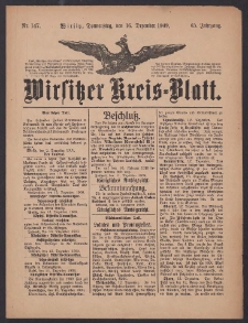 Wirsitzer Kreis-Blatt: herausgegeben vom Königlichen Landraths-Amte 1909.12.16 Jg.65 Nr147