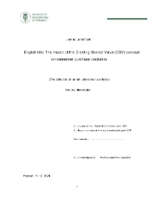 The impact of the Creating Shared Value (CSV) concept on consumer purchase decisions (The collection of thematically cohesive articles)