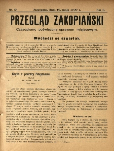 Przegląd Zakopiański : czasopismo poświęcone sprawom miejscowym. 1900.05.10 R.2 Nr19