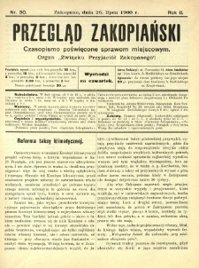 Przegląd Zakopiański : czasopismo poświęcone sprawom miejscowym. Organ "Związku Przyjaciół Zakopanego" 1900.07.26 R.2 Nr30