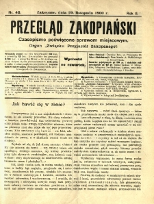Przegląd Zakopiański : czasopismo poświęcone sprawom miejscowym. Organ "Związku Przyjaciół Zakopanego" 1900.11.29 R.2 Nr48
