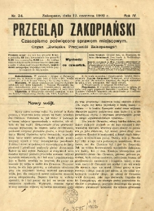 Przegląd Zakopiański : czasopismo poświęcone sprawom miejscowym. Organ "Związku Przyjaciół Zakopanego" 1902.06.12 R.4 Nr24