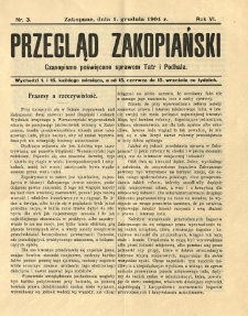 Przegląd Zakopiański : czasopismo poświęcone sprawom Tatr i Podhala 1904.12.01 R.6 Nr3