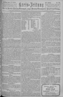 Kreis-Zeitung für d. Kreis Nowy-Tomysl: zugl. Nowy-Tomysler Hopfenzeitung = Orędownik Urzędowy na powiat Nowotomyski 1921.07.01 Jg.46 Nr74