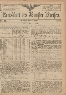 Kreisblatt des Bomster Kreises 1884.04.04 No.14