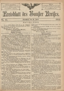 Kreisblatt des Bomster Kreises 1884.06.06 No.23