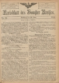 Kreisblatt des Bomster Kreises 1884.06.13 No.24