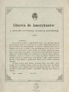 Odezwa do Amerykanów z powodu stuletniej rocznicy narodowej