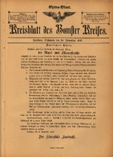 Extra-Blatt. Kreisblatt des Bomster Kreises 1897.11.10