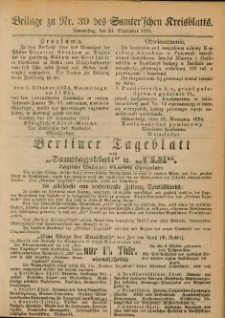 Beilage zur Nr.39 des Samterchen Kreisblatts = Dodatek do Nr.39 dziennika powiatowego Szamotulskiego 1874.09.24 Jg.[20]