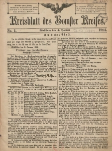 Kreisblatt des Bomster Kreises 1884.01.04 No.1
