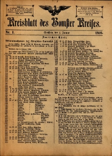 Kreisblatt des Bomster Kreises 1898.01.07 No.1