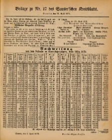 Beilage zur Nr.17 des Samterchen Kreisblatts = Dodatek do Nr.17 dziennika powiatowego Szamotulskiego 1879.04.24 Jg.25