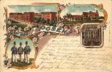 Gruss aus Posen. Kaserne des Grenadier-Reg. No.6, Graf Keist von Nollendorf. Ev.Garnison-Kirche u. Kaserne. Altar der Garnisonkirche. Grenadiere.