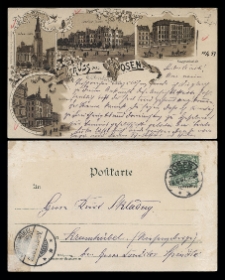 Gruss aus Posen. St.Paulikirche/Kościół św.Pawła. Diakonissen-Anstalt/Zakład diakonisek dla chorych. Baugewerkschule/Szkoła budownicza. Stadthaus/Dom miejski.