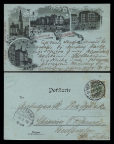 Gruss aus Posen. St.Paulikirche/Kościół św.Pawła. Diakonissen-Anstalt/Zakład diakonisek dla chorych. Baugewerkschule/Szkoła budownicza. Stadthaus/Dom miejski.