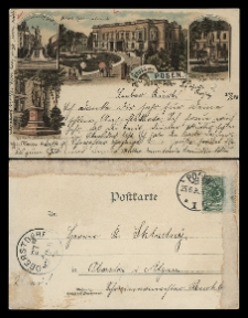 Gruss aus Posen. Brunnen a.d.K&ouml;nigsplatz. General-Kommando-Geb&auml;ude. Denkmal Kaiser Wilhelm I. Dichter A.Mickiewicz-Denkmal.