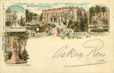 Gruss aus Posen. Brunnen a.d.K&ouml;nigsplatz. General-Kommando-Geb&auml;ude. Denkmal Kaiser Wilhelm I. Dichter A.Mickiewicz-Denkmal.