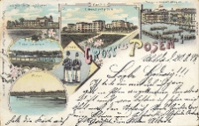 Gruss aus Posen. Garnisonkirche mit Kaserne. Kaserne d.Grenadier Reg.N:6. Parade auf dem Wilhelmplatz. Viaduct Louisenhain. Grenadier. Warthe.