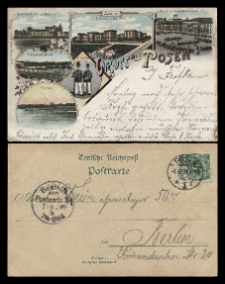 Gruss aus Posen. Garnisonkirche mit Kaserne. Kaserne d.Grenadier Reg.N:6. Parade auf dem Wilhelmplatz. Viaduct Louisenhain. Grenadier. Warthe.