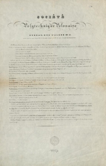 Société Polytechnique Polonaise, Bureau, rue d'Alger no 6, a Paris : ouvert tous les jours depuis 10 hres du matin, jusqu'à 5 hs du soir, excepté le Dimanches