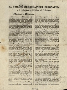 La Société Démocratique Polonaise, à Monsieur le Ministre de l'Interieur