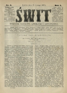 Świt : tygodnik naukowy, literacki i artystyczny. 1872.02.17 R.1 Nr3