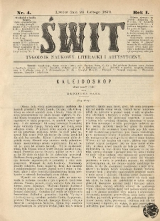 Świt : tygodnik naukowy, literacki i artystyczny. 1872.02.24 R.1 Nr4