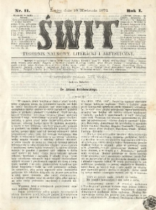 Świt : tygodnik naukowy, literacki i artystyczny. 1872.04.13 R.1 Nr11