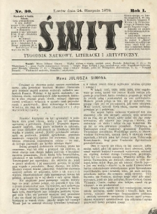 Świt : tygodnik naukowy, literacki i artystyczny. 1872.08.24 R.1 Nr30